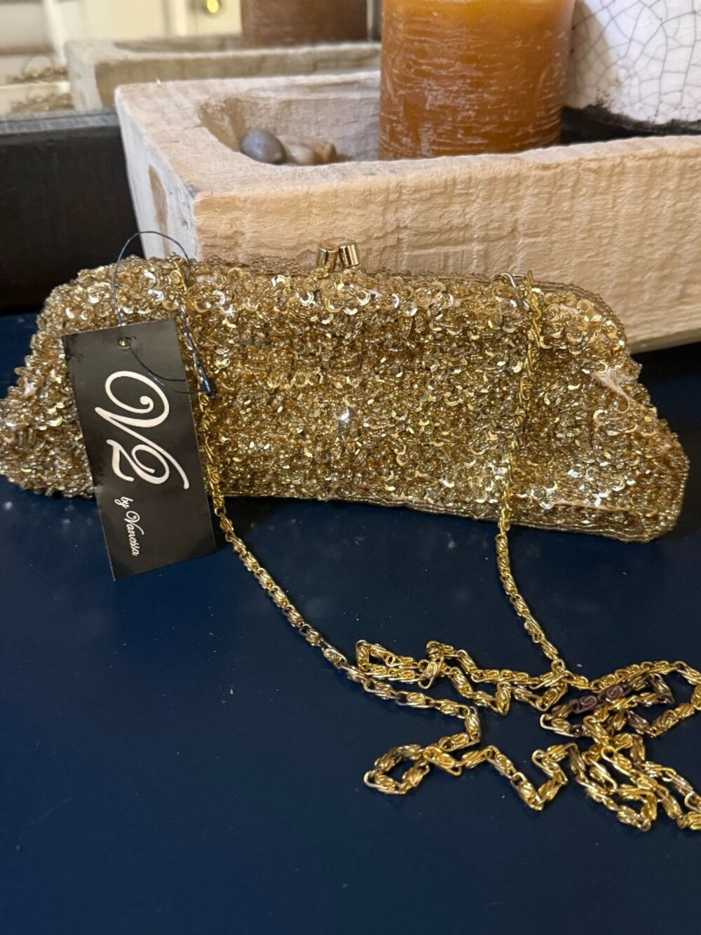 Gold Sequin and Beaded Clutch